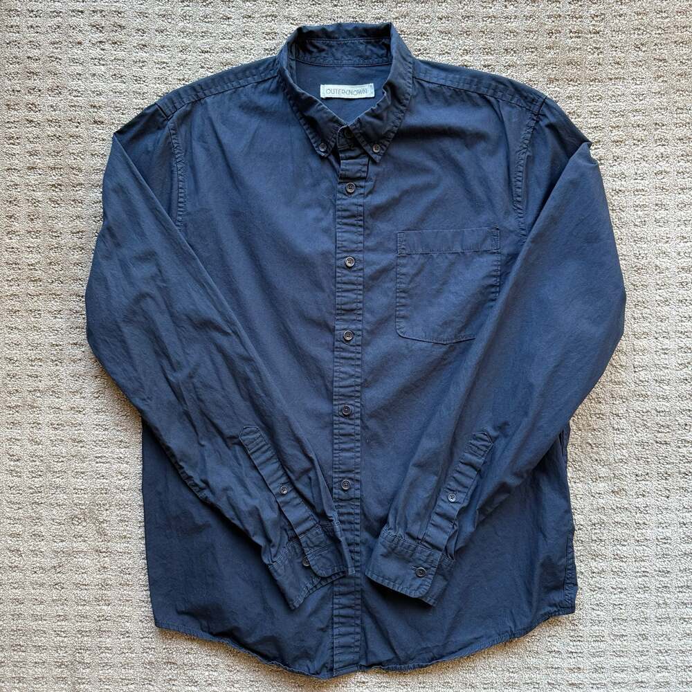 Outerknown Men's Medium Navy Blue Organic Cotton Long Sleeve Button Down Shirt